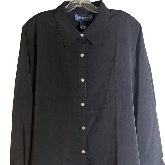 NWT Susan Graver Women's Black Crinkle Peachskin Big Shirt Size 1X - Picture 3 of 12